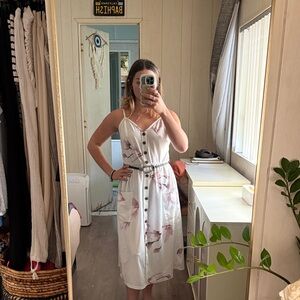 CC Boutique White Midi Dress with Pink Floral Design